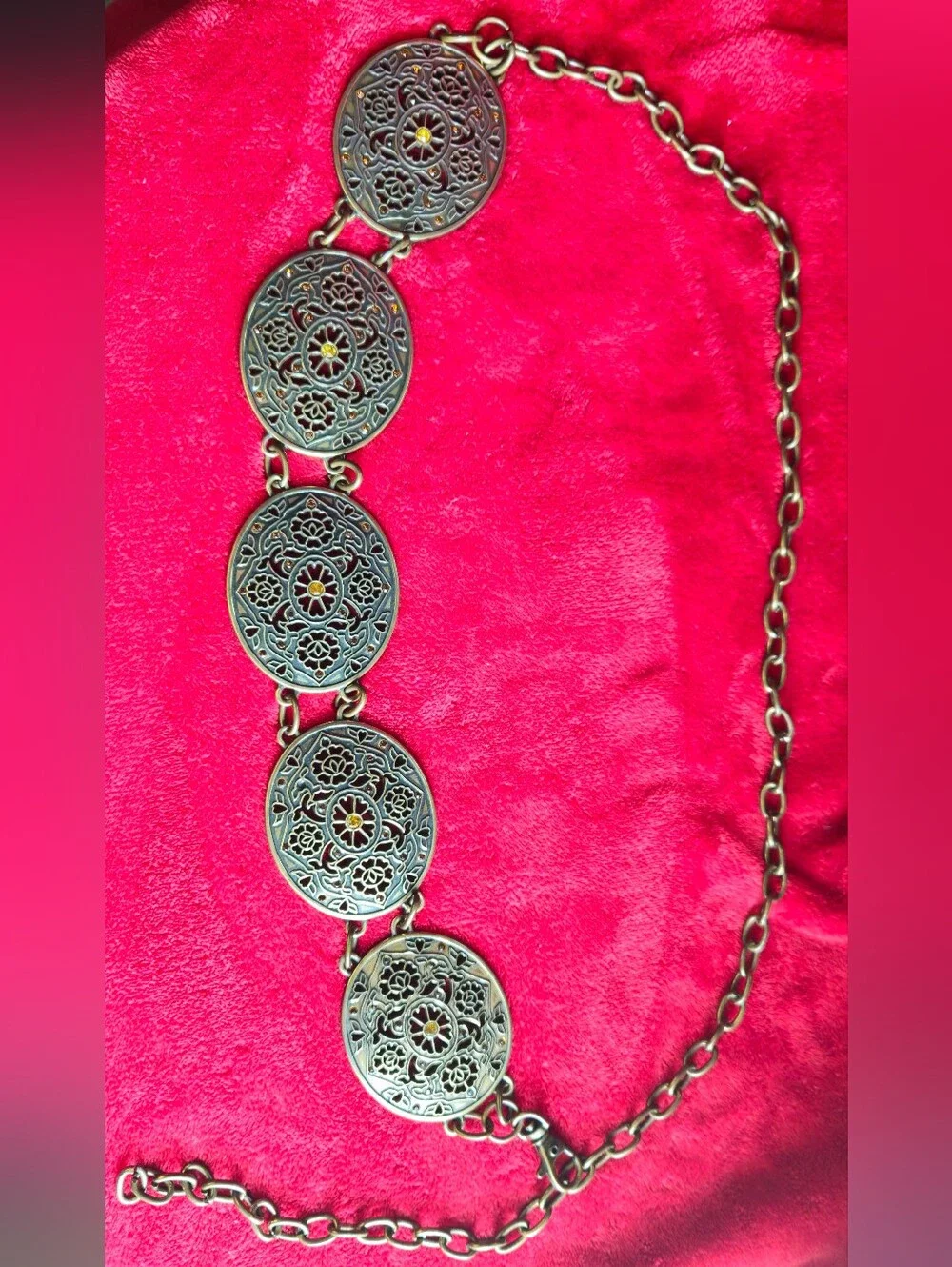 Concho Chain Heavy Metal Brass Color Filigree Medallion Belt